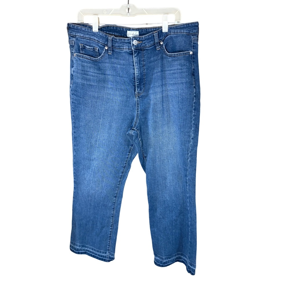 Wonderly Womens High Rise Bootcut Jeans Medium Wash Blue Released Hem Size 16